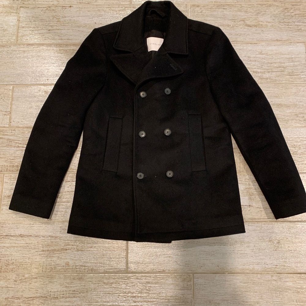 Everlane Women L Wool Cashmere Short Peacoat Winter Jacket Minimalist Black